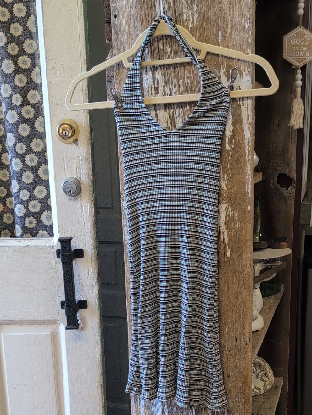 American Eagle Outfitters Black & White Striped Halter Midi Dress